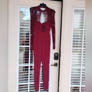 Brand New Elegant Burgundy Lace Jumpsuit